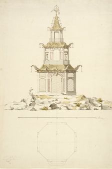 Aviary at Kina Castle, Drottningholm - Facade and plan, c1758. Creator: Carl Fredrik Adelcrantz