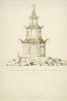 Aviary at Kina Castle, Drottningholm - Facade and plan, c1758. Creator: Carl Fredrik Adelcrantz