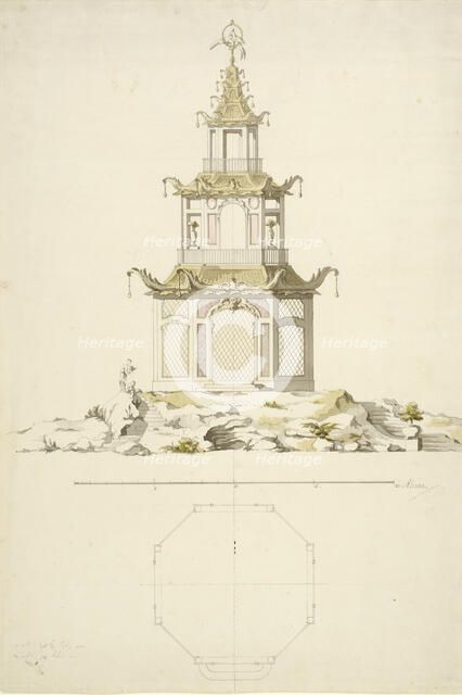 Aviary at Kina Castle, Drottningholm - Facade and plan, c1758. Creator: Carl Fredrik Adelcrantz.