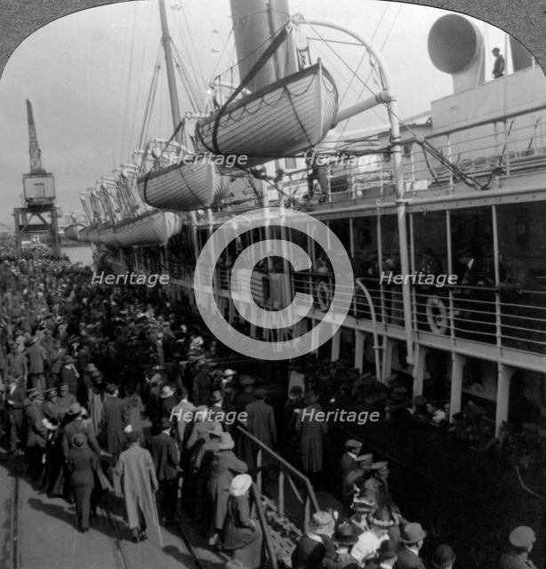 Aviation Corps boarding a ship, World War I, 1914-1918.Artist: Realistic Travels Publishers