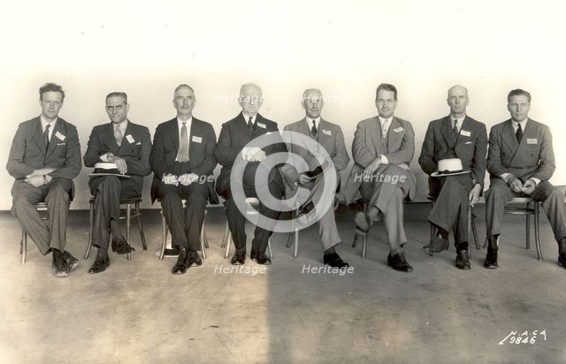 Aviation pioneers at a conference, Langley Field, Virginia, USA, May 23, 1934.   Creator: Unknown.