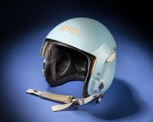 Aviator helmet belonging to Sally K. Ride, ca. 1983. Creator: Sierra Engineering Co.