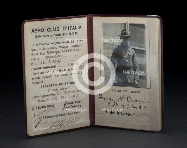 Aviator's license, Brevetto Superiore, 1918. Creator: Unknown.