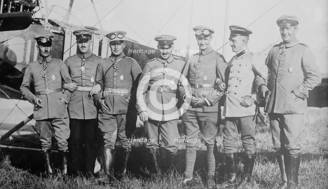 Aviators decorated with iron cross: Saenger, Baas, Hahn, Ingold, Hug..., between c1910 and c1915. Creator: Bain News Service.