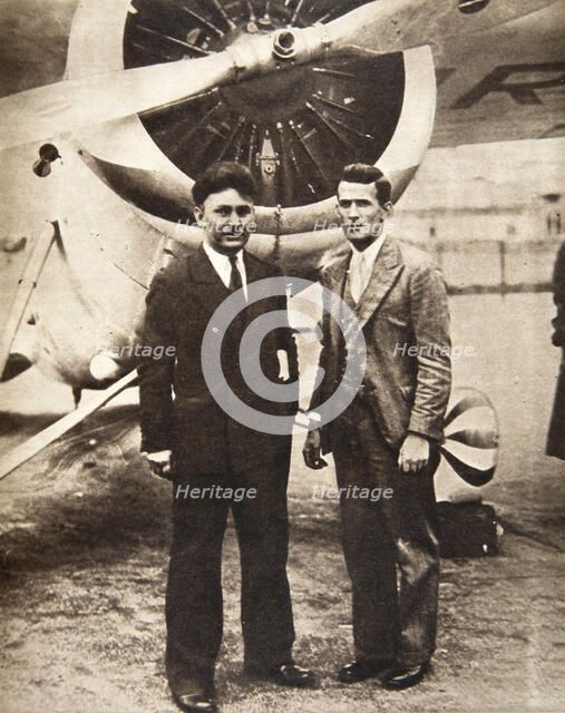 Aviators Wiley Post and Harold Gatty in front of 'Winnie Mae', New York, USA, 1931. Artist: S and G
