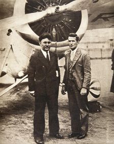 Aviators Wiley Post and Harold Gatty in front of Winnie Mae New York, USA, 1931. Artist: S and G