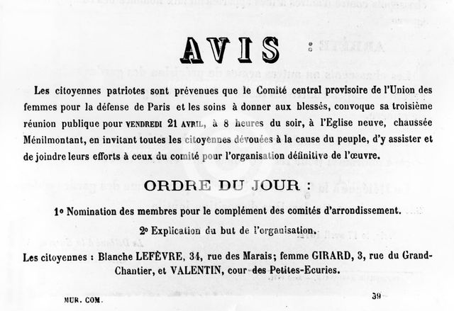 Avis, from French Political posters of the Paris Commune,  May 1871. Artist: Unknown