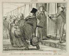 Avoir fait un voyage de quinze lieues en chemin de fer.., 1855. Creator: Honore Daumier
