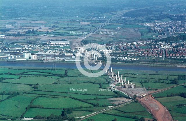 Avonmouth Bridge under construction, Shirehampton, Bristol, 1970.  Artist: Jim Hancock.