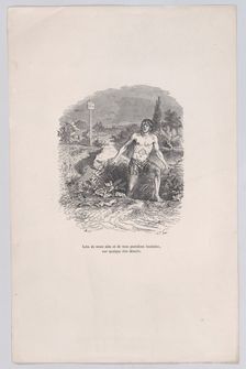 Away from all help and without pants, on some deserted shore from the Little Miseries of H..., 1843. Creator: Jean Ignace Isidore Gerard