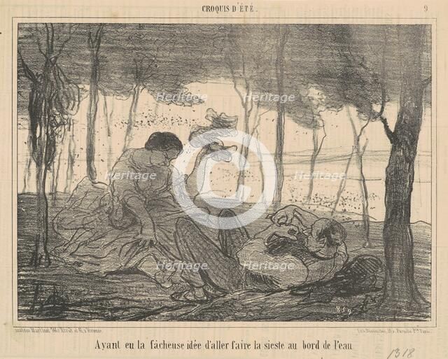 Ayant eu la facheuse idée d'aller faire la sieste au bord de l'eau, 19th century. Creator: Honore Daumier.