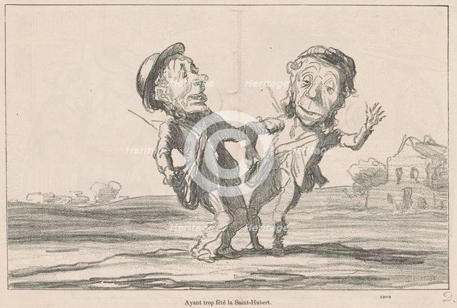 Ayant trop fêté la Saint-Hubert, 19th century. Creator: Honore Daumier.