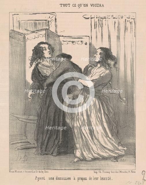 Ayant une discussion a propos de leur beauté, 19th century. Creator: Honore Daumier.