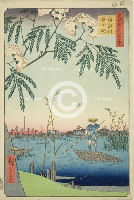 Ayase River and Kanegafuchi (Ayasegawa Kanegafuchi), from the series "One Hundred..., 1857. Creator: Ando Hiroshige.