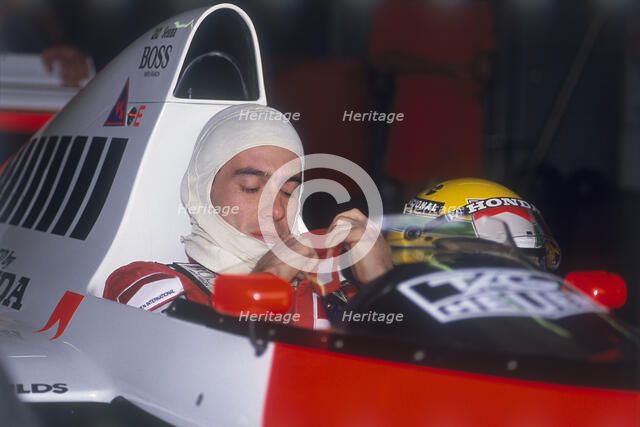 Ayrton Senna in his McLaren-Honda, British Grand Prix, Silverstone, Northamptonshire, 1989. Artist: Unknown