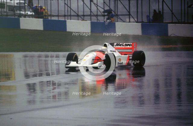 Ayrton Senna in the McLaren MP4-8 1993 European Grand Prix at Donington Artist: Unknown.