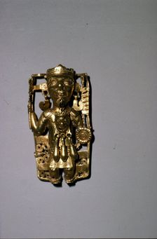Aztec Gold Pendant of a Ruler with ritual regalia, Mixtec, 1200-1521
