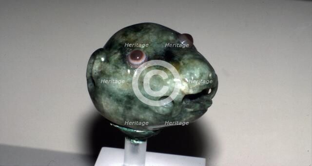 Aztec Nefrite Head of a Jaguar, 1300-1521. Artist: Unknown.