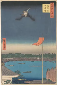 Azuma Bridge from Komagatado Temple, from the series One Hundred Famous Views of Edo (Me..., 1857. Creator: Ando Hiroshige