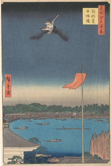 Azuma Bridge from Komagatado Temple, from the series One Hundred Famous Views of Edo (Me..., 1857. Creator: Ando Hiroshige