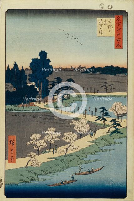 Azuma no mori Shrine and the Entwined Camphor (One Hundred Famous Views of Edo), 1856-1858. Artist: Hiroshige, Utagawa (1797-1858)