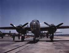 B-25 bombers on the outdoor assembly line at North American Aviation..., Kansas City, Kansas, 1942. Creator: Alfred T Palmer