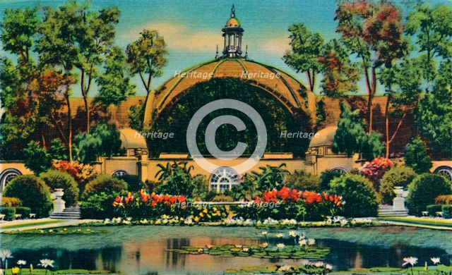 'Botanical Building and Lagoon. San Diego, California', c1941. Artist: Unknown.