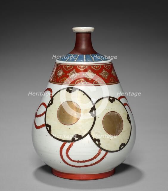 Bottle-Flask with Noh Theater Designs: Arita Ware, Imari Type, 18th century. Creator: Unknown.