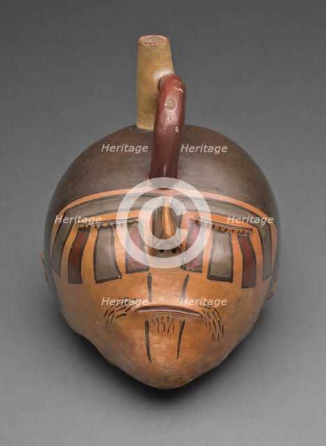 Bottle in the Form of a Severed Trophy Head, 180 B.C./A.D. 500. Creator: Unknown.