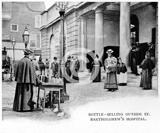 Bottle selling outside St Bartholomew's Hospital, London, c1903 (1903). Artist: Unknown.