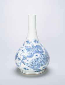 Bottle-Shaped Vase with Dragon Chasing Flaming Pearl, Korea, Joseon dynasty, 18th/19th century. Creator: Unknown