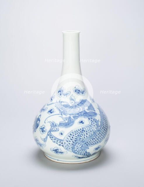Bottle-Shaped Vase with Dragon Chasing Flaming Pearl, Korea, Joseon dynasty, 18th/19th century. Creator: Unknown.