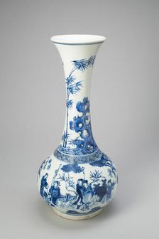 Bottle-Shaped Vase with Figures in Garden, Ming dynasty (1368-1644), Chongzhen period (1627-1644). Creator: Unknown