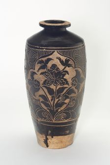 Bottle Vase (Meiping) with Flowers, Xixia Kingdom (1038-1227), 12th/early 13th century. Creator: Unknown