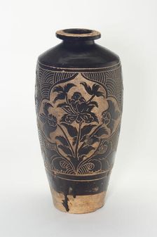 Bottle Vase (Meiping) with Flowers, Xixia Kingdom (1038-1227), 12th/early 13th century. Creator: Unknown
