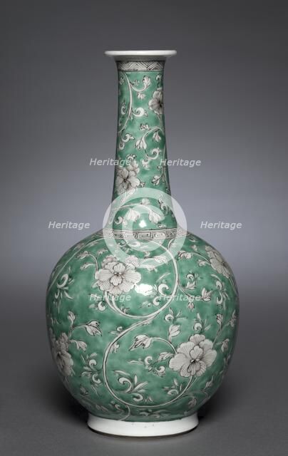 Bottle Vase with Floral Scrolls, 1662-1722. Creator: Unknown.