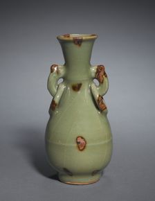 Bottle Vase with Ornamental Ring Handles: Longquan Ware, 14th Century. Creator: Unknown