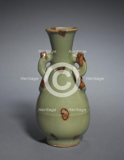 Bottle Vase with Ornamental Ring Handles: Longquan Ware, 14th Century. Creator: Unknown.
