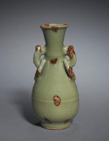 Bottle Vase with Ornamental Ring Handles: Longquan Ware, 14th Century. Creator: Unknown