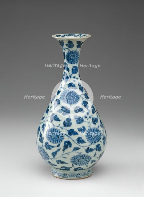 Bottle Vase with Peony Scrolls, Ming dynasty (1368-1644), late 14th century. Creator: Unknown.