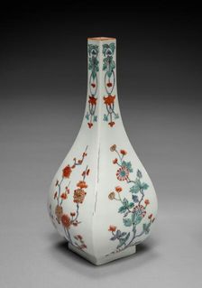 Bottle Vase with Plum and Chrysanthemum Decoration: In Kakiemon Style, late 17th century. Creator: Unknown