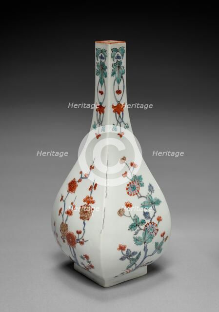 Bottle Vase with Plum and Chrysanthemum Decoration: In Kakiemon Style, late 17th century. Creator: Unknown.
