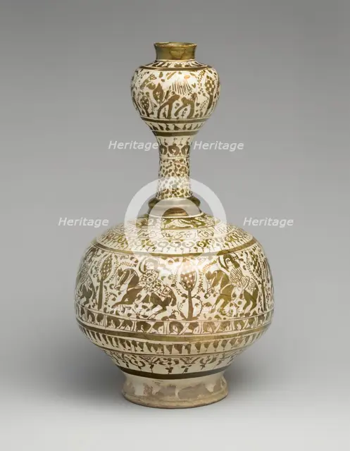 Bottle with Bulb-Shaped Neck, Iran, 12th century. Creator: Unknown.