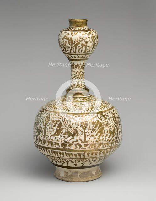 Bottle with Bulb-Shaped Neck, Iran, 12th century. Creator: Unknown.