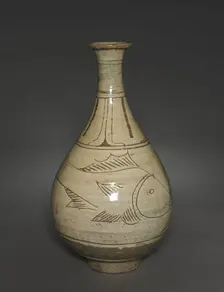 Bottle with Incised and Sgraffito Fish Design, 1400s-1500s. Creator: Unknown
