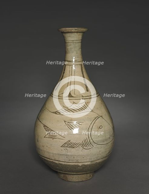 Bottle with Incised and Sgraffito Fish Design, 1400s-1500s. Creator: Unknown.