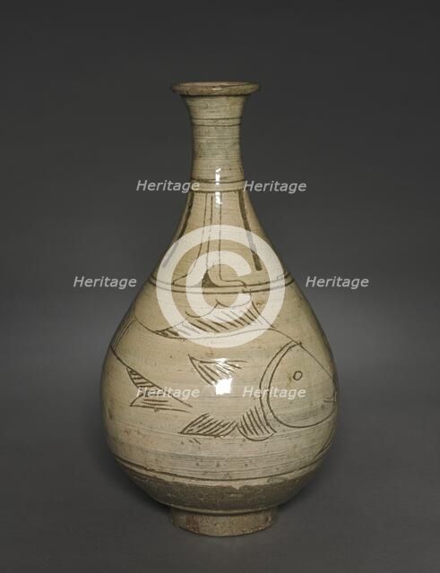 Bottle with Incised and Sgraffito Fish Design, 1400s-1500s. Creator: Unknown.