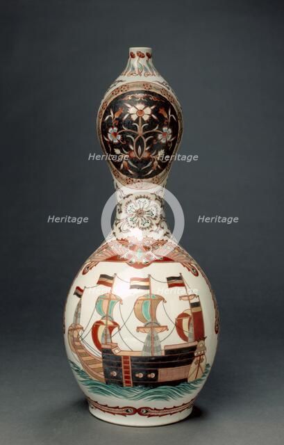 Bottle with "Southern Barbarians" Design, 1700s. Creator: Unknown.