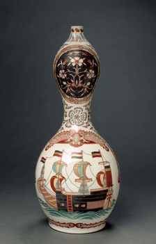 Bottle with "Southern Barbarians" Design, 1700s. Creator: Unknown