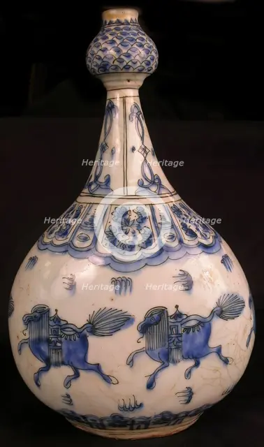 Bottle with Running Quadrupeds, Iran, 17th century. Creator: Unknown.